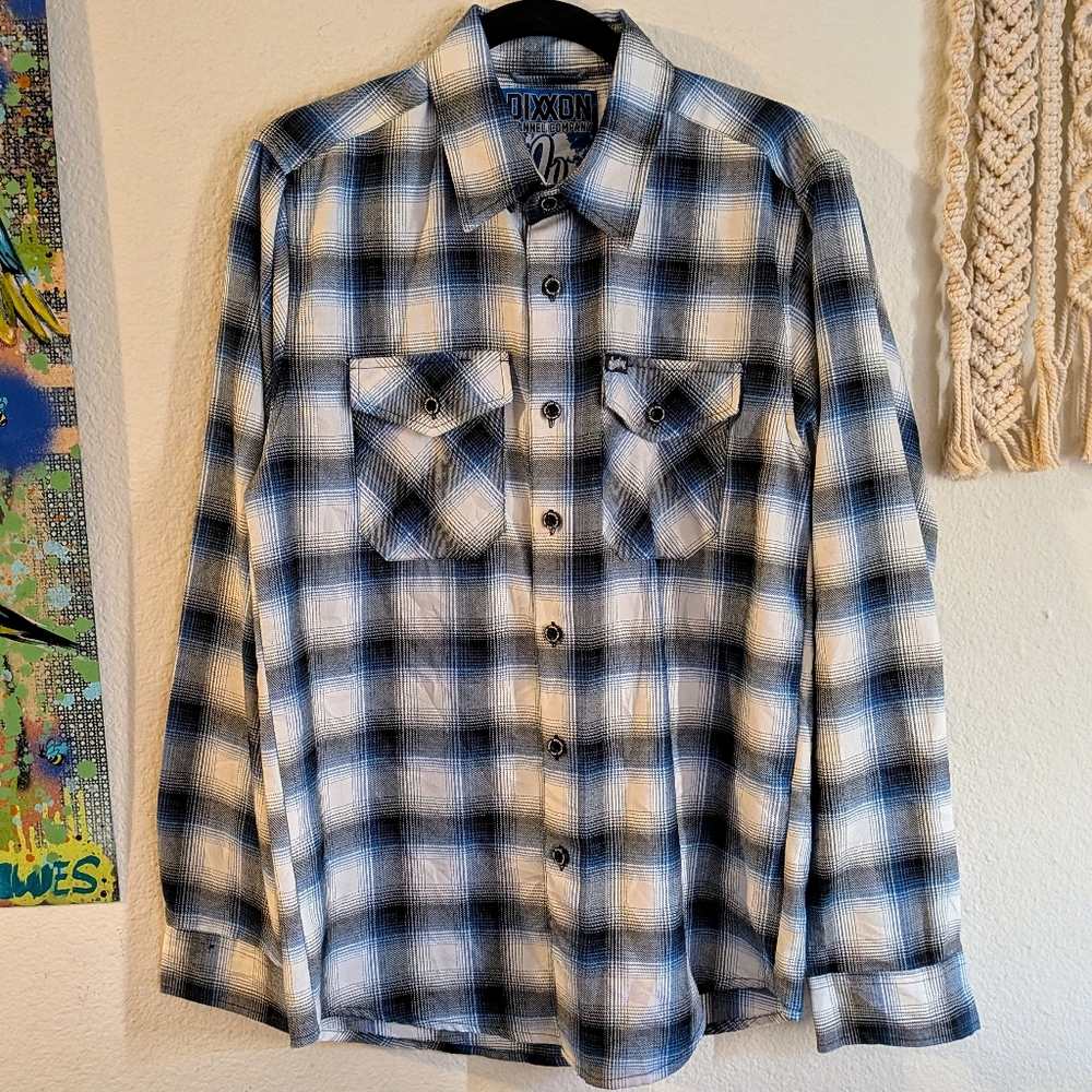 Dixxon The West Coast Customs Blue White Plaid Button Down Flannel Shirt Sz S